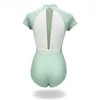 Stage Wear Short Sleeved Stand-up Collar Ballet Leotard Black/green Gymnastics Clothes For Women Mesh Yoga Top Dance Leotards Adult