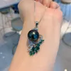 Hänge halsband Green Crystal Tahitian Pearl Cubic Zirconia Set Necklace Women Leaf Angel Jewelry Virgin Girls Friends Gift Love Vintage