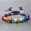 Strang 8 mm Naturstein-Armbänder, verstellbar, 7 Chakra, Tigerauge, schwarze Lava, geflochtenes Seil, handgefertigt, Yoga, Meditation, Balance für Frau und Mann