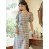 Etnische kleding geruite Cheongsam verbeterde jurk 2024 zomer jong meisje student retro moderne Chinese stijl