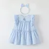 Платья для девочек, коллекция 2024 года, летнее платье для младенцев, элегантное, легкое, милое, с летающими рукавами принцессы, сплошной цвет для малышей