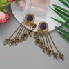 Dangle Earrings Long Jhumka Ethnic Pendientes Women's Vintage Gold Color Chain Flower Tassel Fashion Crystal Round Jewelry