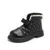 Bottes enfants mode filles courtes perles nœud couture 2024 décontracté princesse cheville PU antidérapant goutte simple mignon