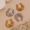 Hoop Earrings Hollow Two Thick U-shaped Waterproof Silver Color 316L Stainless Steel Women's 18K Gold Plated Jewelry