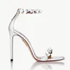 2024 Luxus Aquazzura Maxi-Tequila Damen High Heel Sandalen Schuhe Kristalle schmücken Knöchelriemen Stiletto Heels Lady Comfort Walking Italien Design Elegantes Gehen