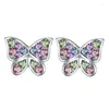 Orecchini a bottone Simpatici cristalli rosa Cartoon Anime Cuore Farfalla da donna 2024 nel commercio all'ingrosso di gioielli coreano