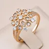 Klusterringar Kinel Natural Zircon Crystal Flower Ring For Women 585 Rose Gold Color Fine Ethnic Bride Vintage Wedding Jewelry