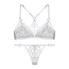 Bras Sets French Sexy Backless Lingerie Lace Ultra Thin Bra Set For Women Summer Triangle Soft Cup Mesh Breathable Brassiere And Thong