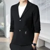 Mäns kostymer Autumn Men Sticked Blazer Solid Color Long Sleeve Turndown Collar Korean Style Tjock tröja Streetwear Suit Jacka