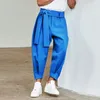 Pantalons pour hommes 2024 Mode Casual avec ceinture Couleur unie Lâche Hommes Cropped Crayon Leggings Angleterre Style Pantalon Mâle