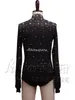 Stage Wear Men's Latin Dance Competition Suit Top Performance Shirt Black V-neck Full Body Middle Eastern Diamond