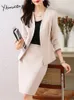 Yitimuceng Two Piece Set Womens Office Ladies Elegant V Neck Long Sleeve Loose Blazer Solid Slim Kjol Duits 240202