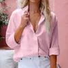 Kvinnors blusar 2024 Autumn Top Casual Loose Cotton Linen Solid Color Lapel Långärmad skjorta för kvinnor