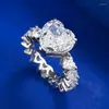 Cluster Rings S925 Silver European and American Love Row Ring Heart Shaped 5 Engagement Diamond