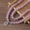 Strand Oaiite 8mm Pink Crystal Armband Female Lotus Pendant Wrap 108Mala Pärlor Healing Charm Necklace Jewelry for Girl Friend