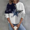 Star Print O-Neck Casual Sweatshirt Women Hoodies Long Sleeve Game Day American Football Graphic Sweatshirts Oversized Tops 240125