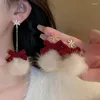 Dangle Earrings Sweet Plush Bow Haiball Tassel Drop For Women Female Christmas Gift Jewelry