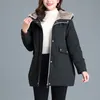 Fashion Hooded Velvet Lined Winter Jacket Women Casual Warm Padded Coats Big Size 3xl Snow Wear Plush Parka Mid-Length Loose Abrigo