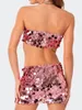 Skirts Women S Summer 2PCS Skirt Outfit Sets Sleeveless Off Shoulder Mini Bandeau Crop Top Sequins Skinny Dancewear Clubwear