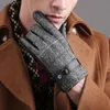 Genuine Leather Men Gloves Business Sheepskin Autumn Winter Plush Lined Hand Back Wool Cloth Driving Leather Gloves TB05 240201