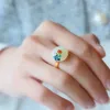 Кольца-кластеры из натурального нефрита Хэтянь, кольцо с пряжкой мира, стерлинговое серебро S925, обожженные синие благоприятные облака, ретро-китайский стиль, реклама на указательном пальце
