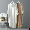 Blouses pour femmes 2024 printemps vêtements coréens été Vintage lin coton mi-longue robe chemise blanche pour femmes Chic hauts chemises