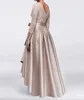 Plus Champagne Lace Size the Bride Dresses Long Sleeves Satin High Low Sashes Mother of Groom Gowns Mor