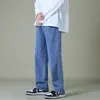 Merk Lente Mannen Koreaanse Mode Blauw Roze Witte Jeans Streetwear Hip Hop Baggy Denim Broek Rechte Wijde Pijpen Broek 240126