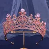 Saç klipsleri lüks pembe rhinestone gelin tiaras taç barok kristal yarışması balo diadem gelin bantları düğün mücevher aksesuarları