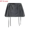 Y2K Zipper Lace-up Mini Skirts Shorts Sashes Pleated Brown Grey White Blogger Streetwear Sexy Outfit Bottom 240131