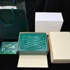 Titta på lådor Toppkvalitet Green Box Luxury Elegant AAA Leather Wood Case med förpackning Mikrofiberkudde