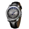 腕時計オブラメンズカジュアルビジネスゴールドメカニカルオートマニカルウォッチ贅沢な月フェーズレザー
