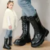 Boots Girls Korean Style Solid Color Children's High Spring Hösten 2024 Little Princess Long Casual Non-Slip Pu