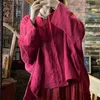 Johnature coton couleur unie chemises Vintage femmes Style chinois haut d'automne manches longues en vrac rétro bords déchirés Blouses 240202