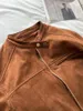 Manteau en daim avec boucle à col montant pour femme, veste de moto courte, marron, Beige, automne, 240125