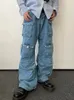 Y2K Style Multitasche Tooling Cargo Jeans da uomo American Retro Street Harajuku Pantaloni lavati Pantaloni lavabili Abbigliamento giovanile 240122