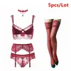 Varsbaby sexy lace bra sets brapantiesgarterstockingsnecklace Christmas 5 PcsLots 240202