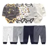 Coton 6/8 pièces né bébé garçon vêtements 0-12M automne body pantalons garçons bébé vêtements ensembles à manches longues bébé fille vêtements 240124