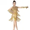 Stage Wear Femmes Costumes De Danse Filles Salsa Robe Latine Avec Collier Gants Gland Paillettes Cyclisme Salle De Bal En Gros Haute Carbone