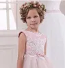 Vestidos de menina rosa flor vestido tule renda apliques casamento elegante princesa primeira eucaristia presente de festa de aniversário