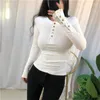 Mulheres camisetas Primavera Top Sexy Camisa Mulheres Elasticidade T-shirt Estilo Coreano Tee Mulher Roupas Slim Tshirt Feminino Skinny Manga Longa Tops