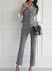 Women's Two Piece Pants Women Elegant Formal Business Blazer 3 Pieces Suit Office Work Plaid Jacket Vest Pantsuit Korean Fashion Female