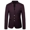 Mannen Blazer Jas Lente Mode Knop Decoratieve Chinese Stijl Slim Fit Stand Kraag Effen Kleur Jasje 240125