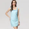 Women's Runway Dresses Square Neckline Sleeveless Beaded Plaid Printed Fashion Short Casual Vestidos