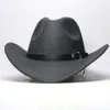 Vintage Winter Parentchild Women Men Kid Wool Wide Brim Cowboy Western Hat Cowgirl Bowler Cap Black Leather Band 615754cm 240202