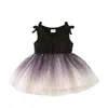 Girl Dresses Stars Print Sequin Tulle Dress Baby Tank Sleeveless Summer Infant Mesh Ruffle Trim Bowknot Sundress