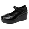 Sapatos de vestido tamanho 32--43 preto plataforma cunhas mulheres salto alto redondo dedo do pé branco vermelho marrom trabalho