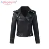 Aelegantmis Chaqueta de cuero PU de moda para mujer, chaquetas cortas delgadas para motocicleta, abrigo de cuero suave para mujer, prendas de vestir exteriores básicas para Otoño e Invierno 240125