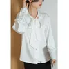 Women's Blouses Temperament Office Lady Clothing Elegant Tops Fashion Bow Tie V-neck White Shirt Autumn Simple Long Sleeve Blouse Blusas