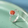 Cluster Rings Natural Red Agate Open Ring Silver Retro An Jade Adjustable For Women Luxury Fashion Jewelry Gift Female